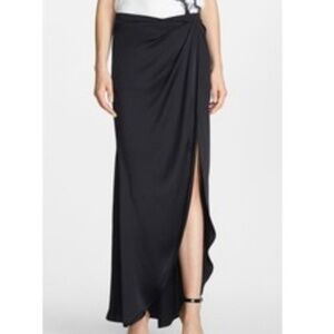 HAUTE HIPPIE GUC Black Silk Asymmetric Wrap Maxi Skirt Side Open Slit S